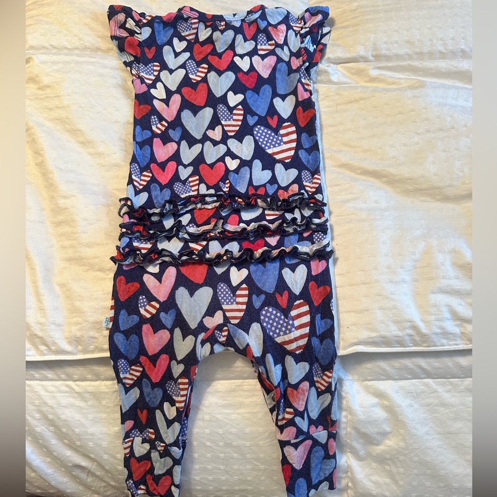 Posh Peanut patriotic Henley sleeveless ruffle romper.  9-12 months. GUC